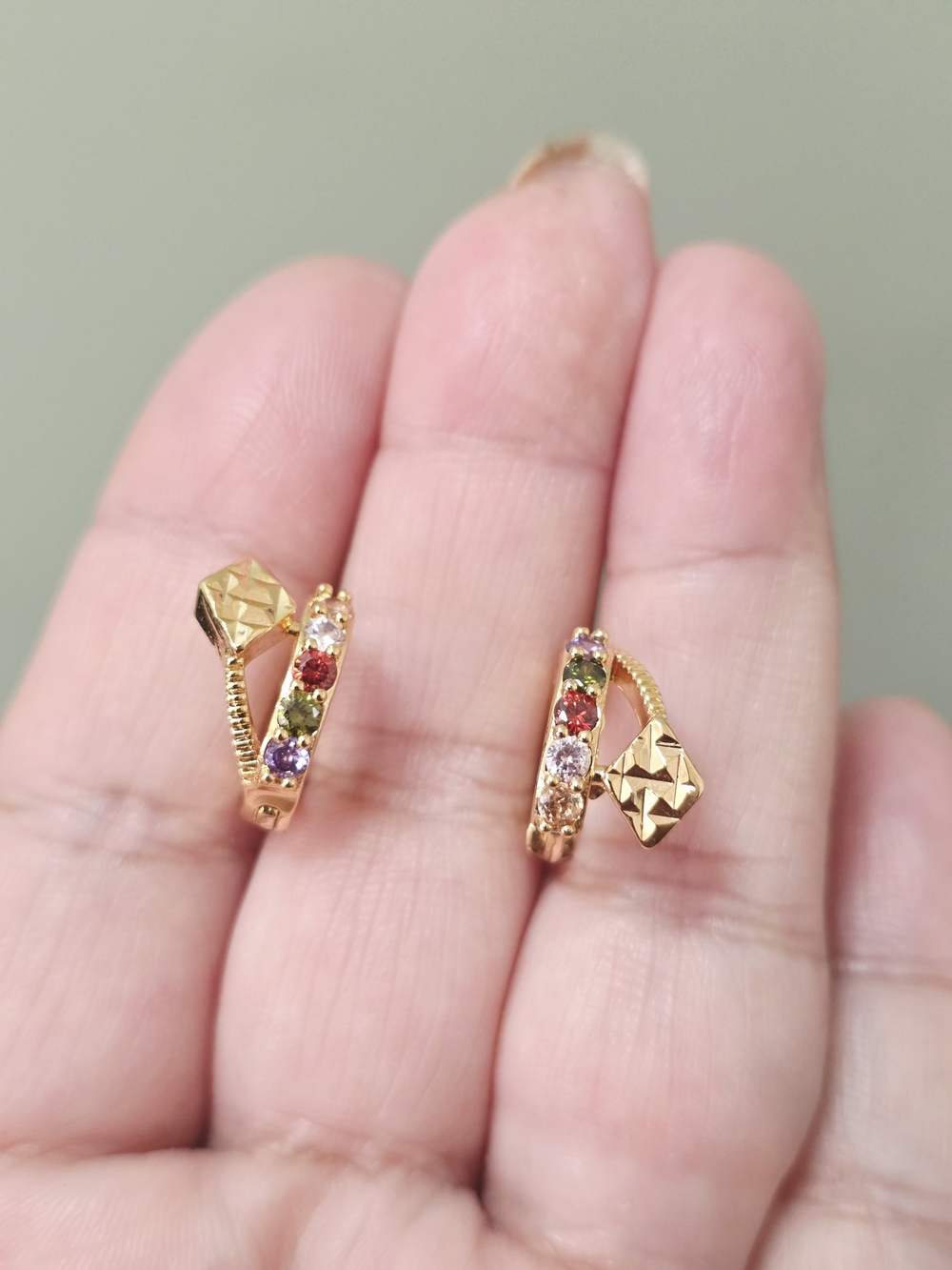 18k Gold Plated Multicolor Crystal Hoop Earrings - Women Jewelry